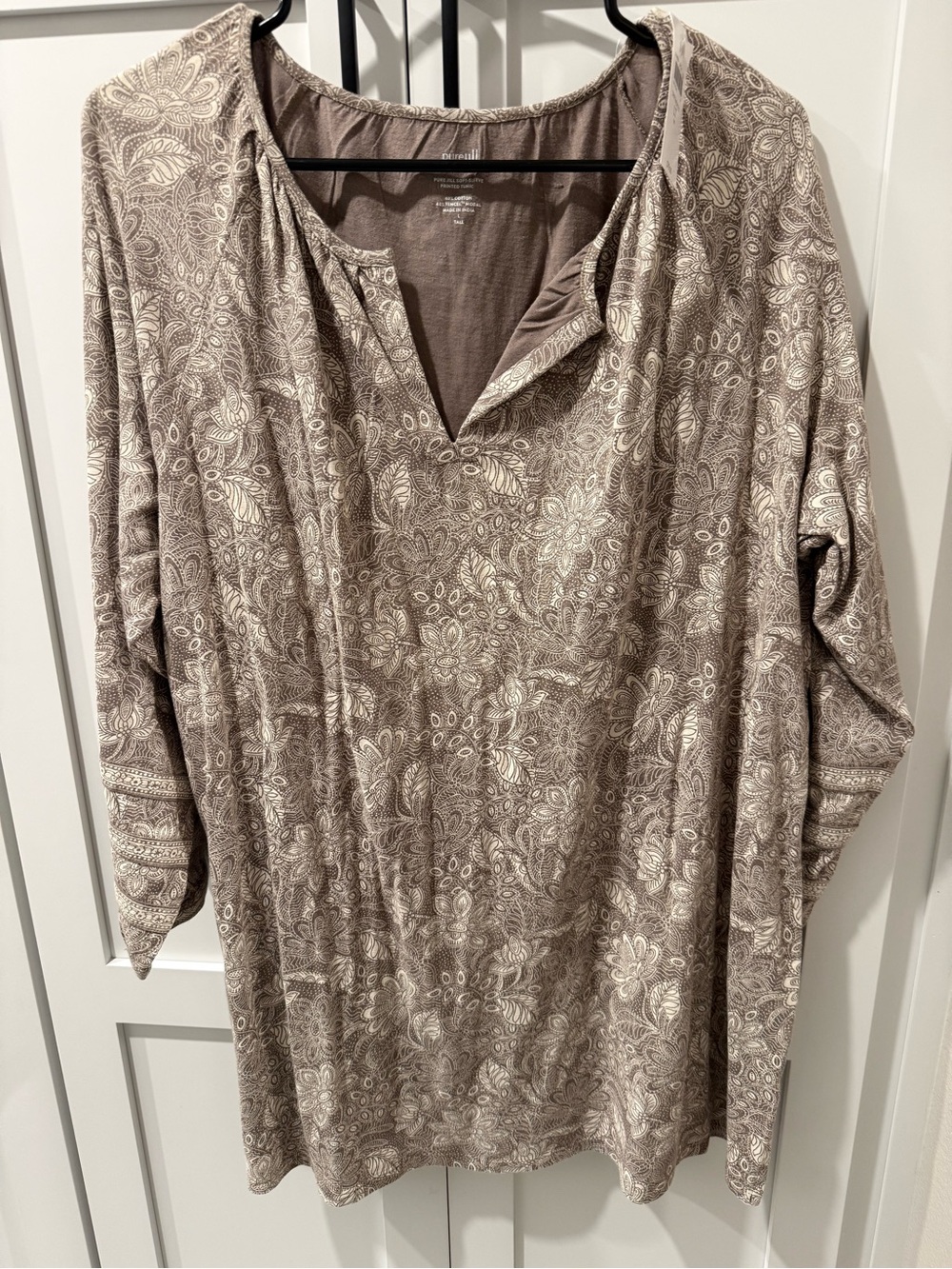 J. Jill Taupe Floral-Print Short Sleeve Tee